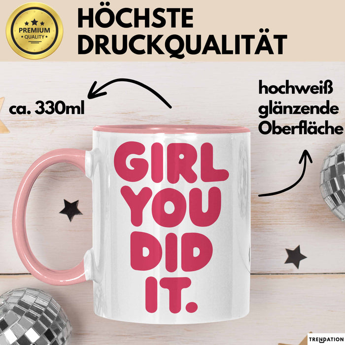 Schüler Abschluss Tasse Geschenk Lustige Geschenkidee Spruch Girl Du Hast Es Geschafft Rosa Trendation