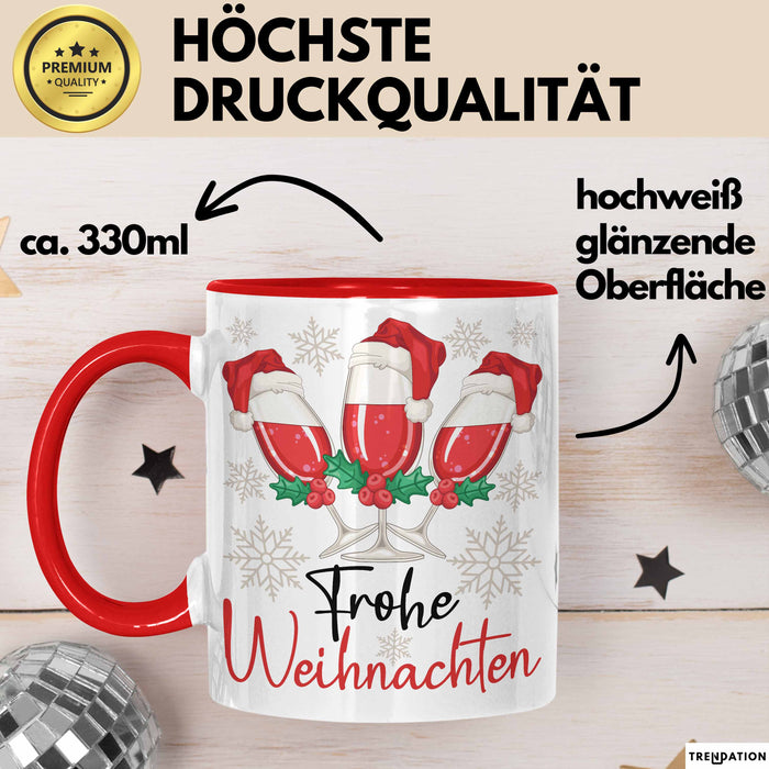 Weihnachten Weinglas Tasse Geschenk Weihnachtliche Grafik Weinliebhaber Frohe Weihnachten Kaffee-Becher Rot Trendation