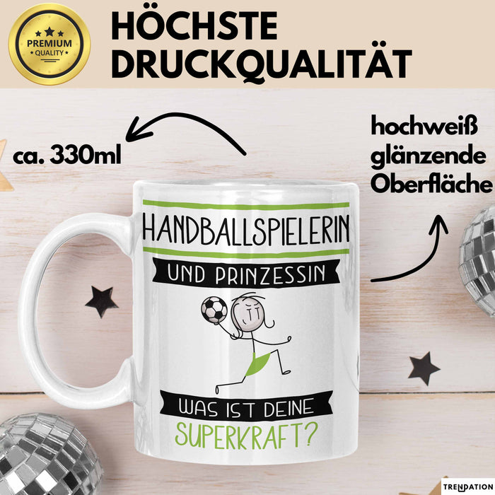 Handballspielerin Und Prinzessin Tasse Geschenk Für Eine Handballspielerin Geburtstag Was Ist Deine Superkraft Weiß Trendation