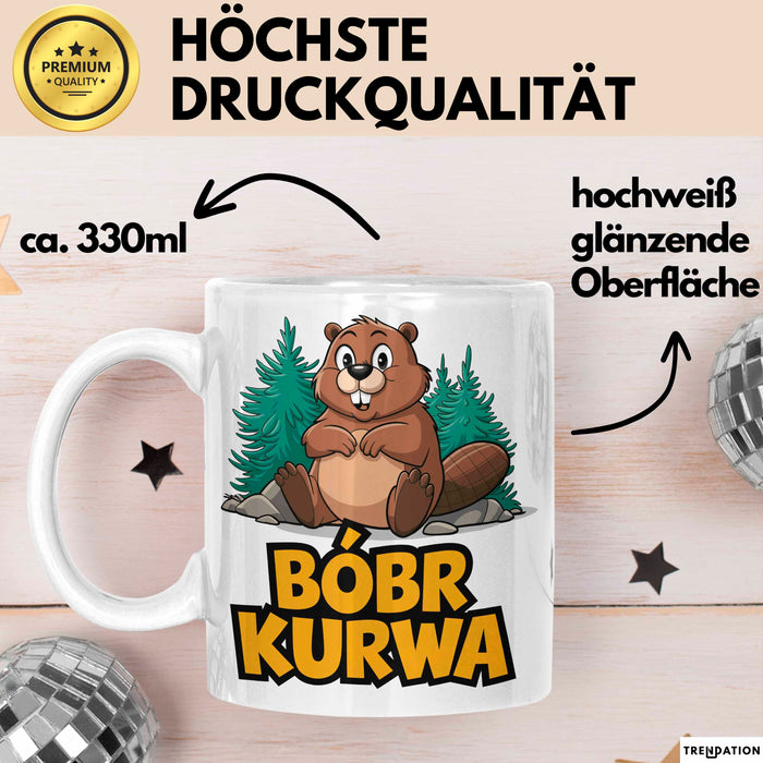 Polnisch Bóbr Kurwa Tasse Geschenk Lustige Geschenkidee Weiß Trendation