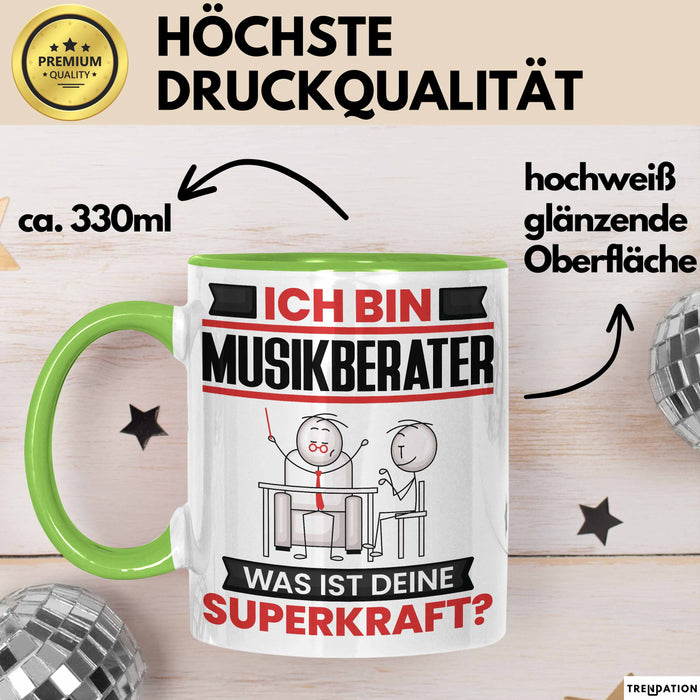 Musikberater Tasse Geschenk für Musikberater Geburtstag Lustiger Spruch Kaffee-Becher Was Ist Deine Superkraft Grün Trendation