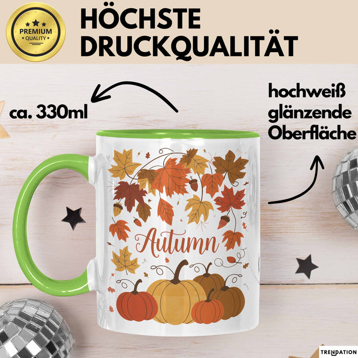 Herbstzeit Tasse Geschenkidee für Herbstliebhaber Grün Trendation