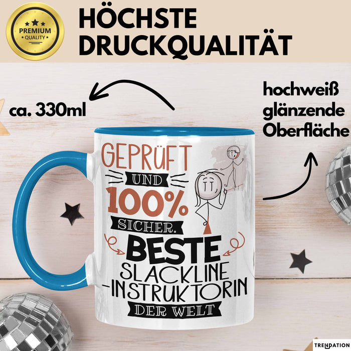 Beste Slackline-Instruktorin Der Welt Tasse Geschenk für Eine Slackline-Instruktorin Geprüft Und Sicher Geschenkidee Geburtstag Weihnachten Blau Trendation