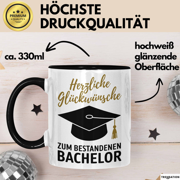 Schüler Abschluss Tasse Geschenk Lustige Geschenkidee Spruch Herzliche Glückwünsche Zum Bestandenen Bachelor Trendation