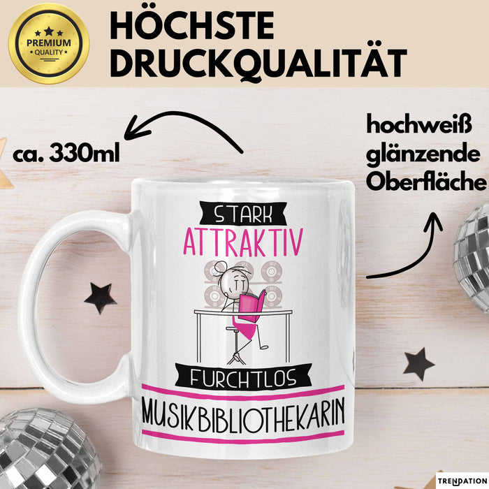 Musikbibliothekarin Tasse Geschenk Becher Stark Attraktiv Furchtlos Musikbibliothekarin Lustige Geschenkidee Weiß Trendation