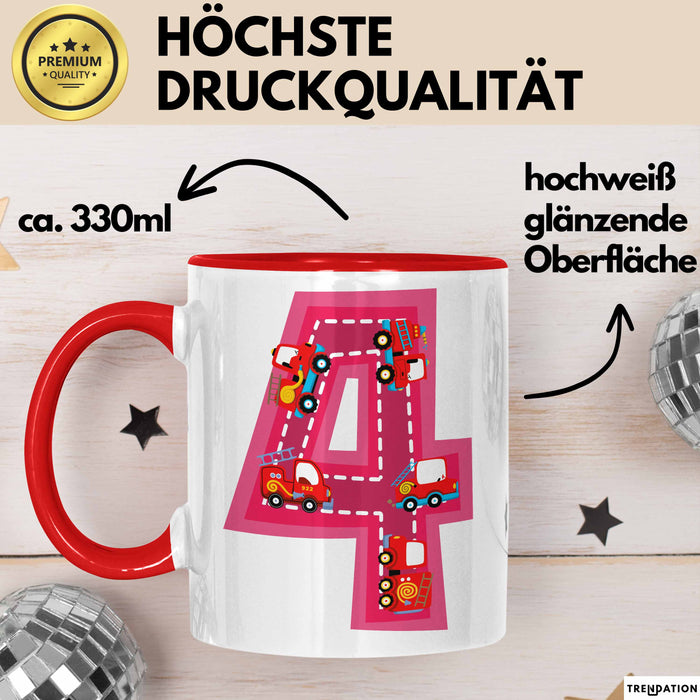 4. Geburtstag Tasse Geschenk Mädchen Jungs 4Er Geburstagsgeschenk Becher Rot Trendation