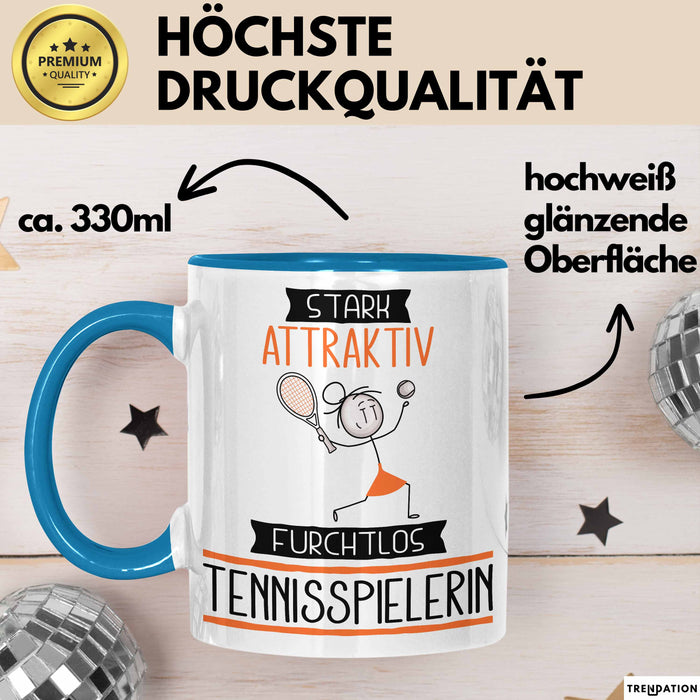 Tennisspielerin Tasse Geschenk Becher Stark Attraktiv Furchtlos Tennisspielerin Lustige Geschenkidee Blau Trendation
