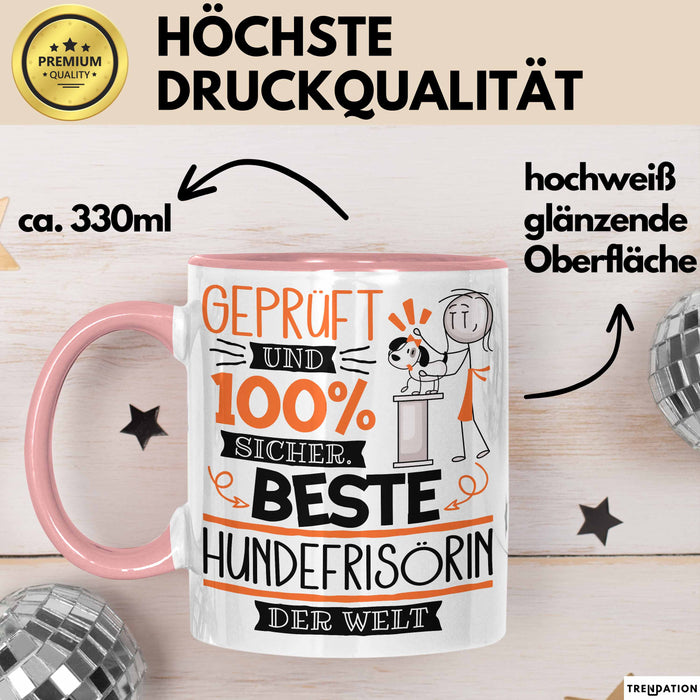 Beste Hundefrisörin Der Welt Tasse Geschenk für Eine Hundefrisörin Geprüft Und Sicher Geschenkidee Geburtstag Weihnachten Rosa Trendation