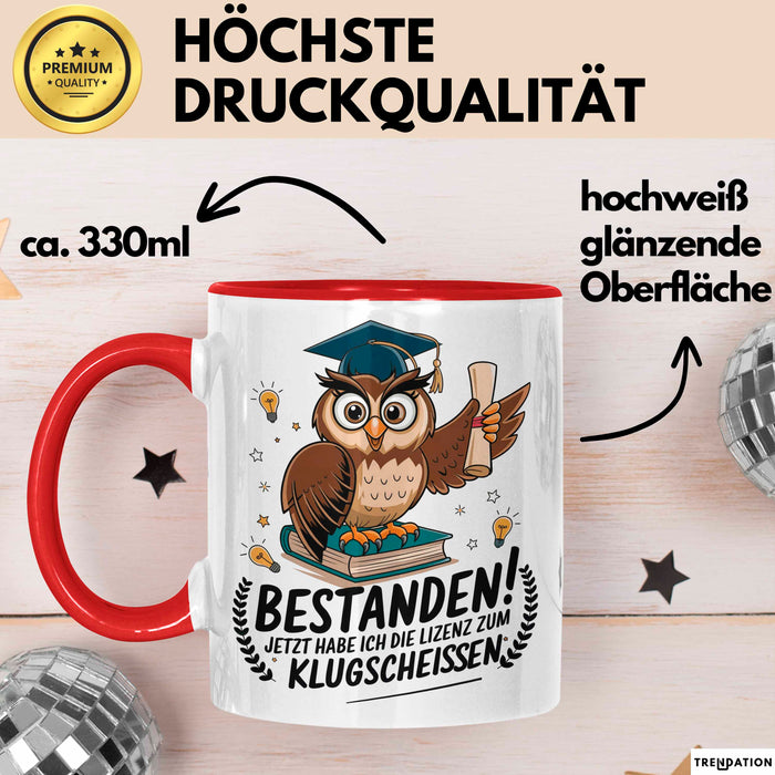 Abschluss Tasse Geschenkidee Lizenz Klugscheißen Absolvent Rot Trendation