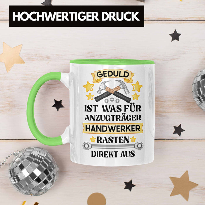 Trendation - Handwerker Tasse mit Spruch Geschenke für Handwerk Kaffeebecher KFZ Mechaniker Mechatroniker Grün Trendation