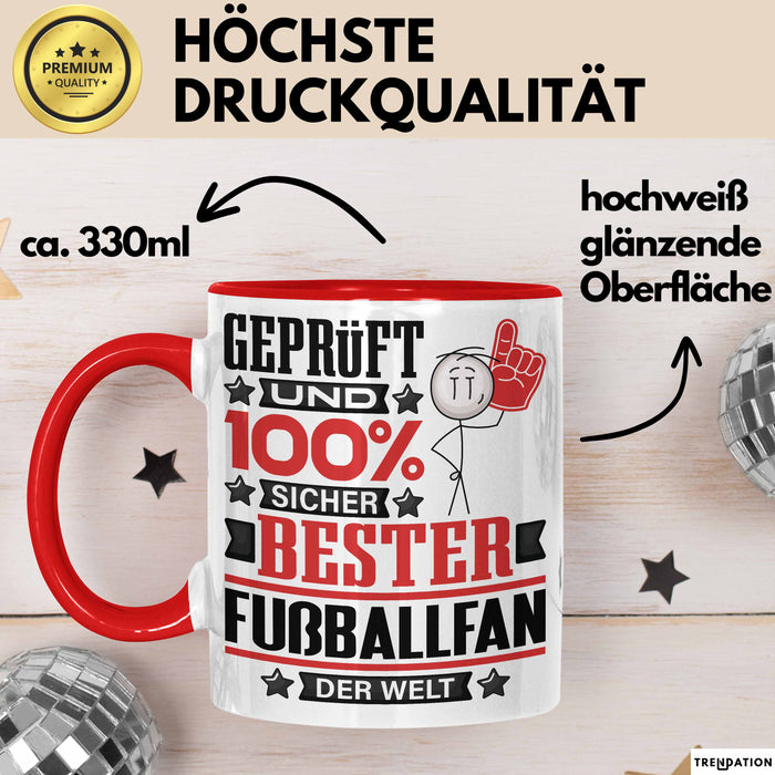 Fußballfan Geschenk Lustiger Spruch für Fußballfan Geschenkidee Bester Fußballfan Der Welt Rot Trendation