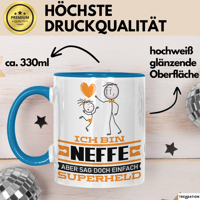 Neffe Geschenk Tasse Ich Bin Neffe Aber Sag Doch Einfach Superheld Lustige Geschenkdiee für Neffe Kaffee-Becher Blau Trendation