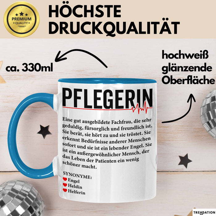 Pflege Krankenschwester Wertschätzung Tasse Geschenk Lustige Geschenkidee Spruch Pflegerin Blau Trendation