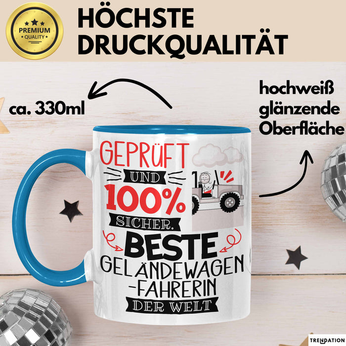 Beste Geländewagenfahrerin Der Welt Tasse Geschenk für Eine Geländewagenfahrerin Geprüft Und Sicher Geschenkidee Geburtstag Weihnachten Blau Trendation