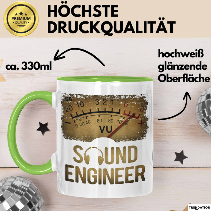 Toningenieur Ingenieurwesen Tasse Geschenk Lustige Geschenkidee Spruch Tontechniker Vu Meter Grün Trendation