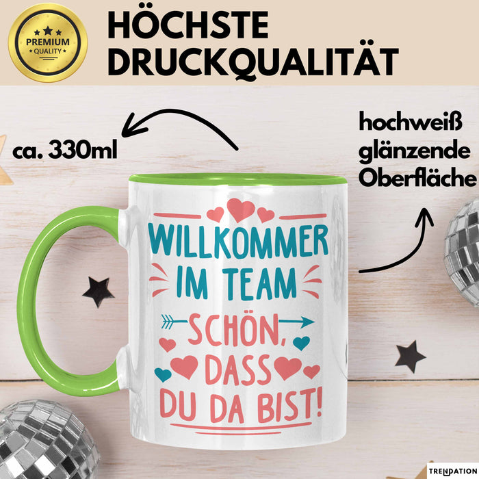 Office Arbeitskollege Tasse Geschenk Lustige Geschenkidee Spruch Willkommen Im Team Schön Dass Du Da Bist Grün Trendation