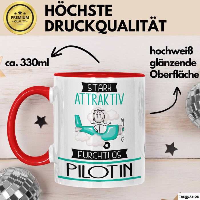 Pilotin Tasse Geschenk Becher Stark Attraktiv Furchtlos Pilotin Lustige Geschenkidee Rot Trendation