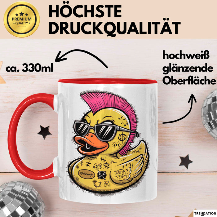 Quietscheente Tier Tasse Geschenk Lustige Geschenkidee Spruch Punk Ente Entenküken Rot Trendation