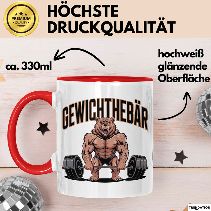 Gewichthebender Bär Tasse Geschenk Lustige Geschenkidee Spruch Gewichthebär Rot Trendation