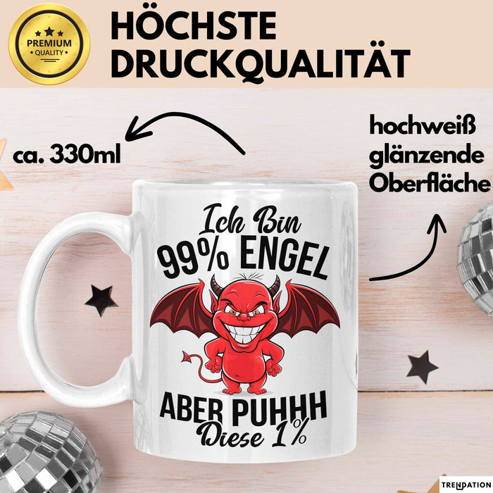 Engel Teufel Tasse Geschenk Lustige Geschenkidee Spruch Ich Bin 99% Engel Weiß Trendation