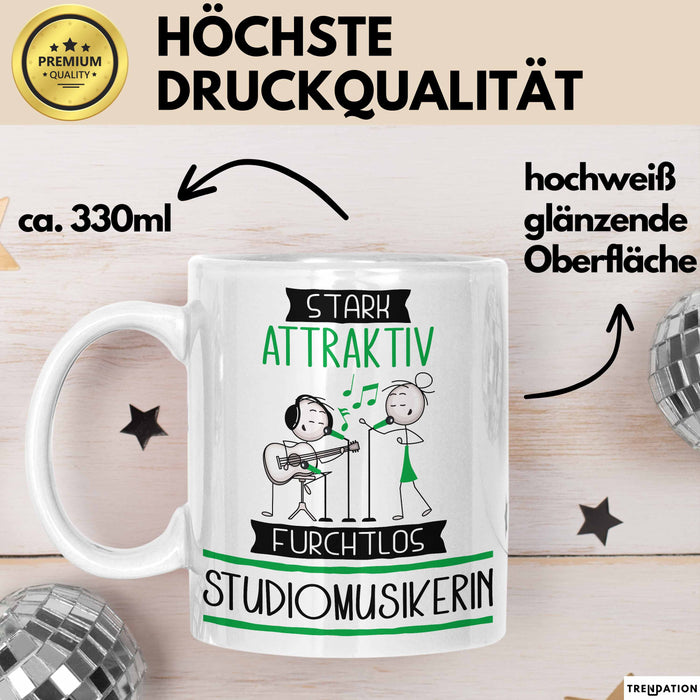 Studiomusikerin Tasse Geschenk Becher Stark Attraktiv Furchtlos Studiomusikerin Lustige Geschenkidee Weiß Trendation