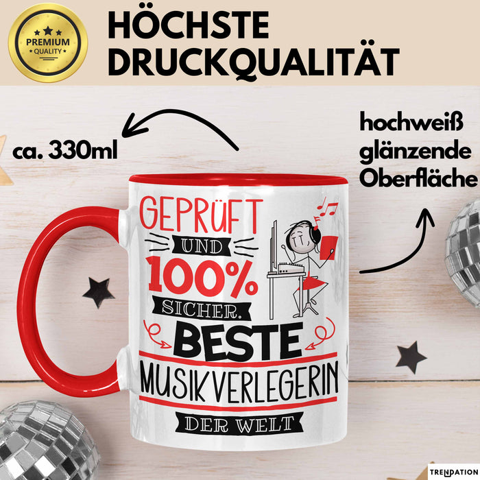 Beste Musikverlegerin Der Welt Tasse Geschenk für Eine Musikverlegerin Geprüft Und Sicher Geschenkidee Geburtstag Weihnachten Rot Trendation
