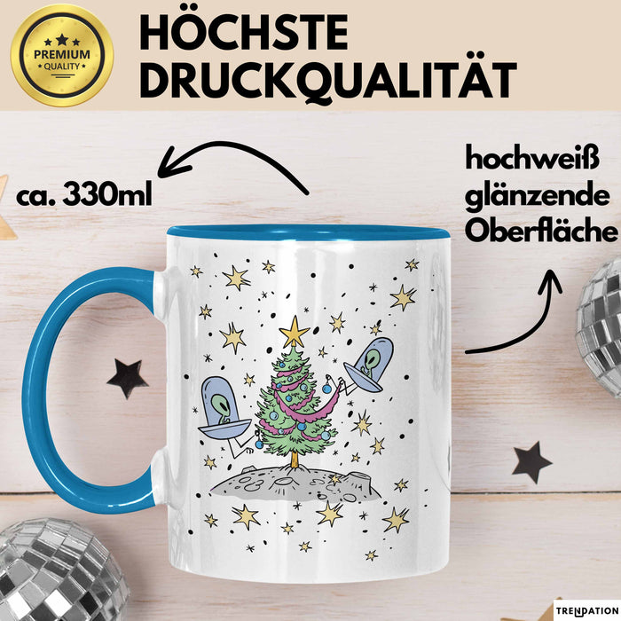 Weihnachten Tasse Geschenk Alien Weihnachtsbaum Geschenkidee Alien-Fans Geschenke Jungs Männer Grafik Blau Trendation