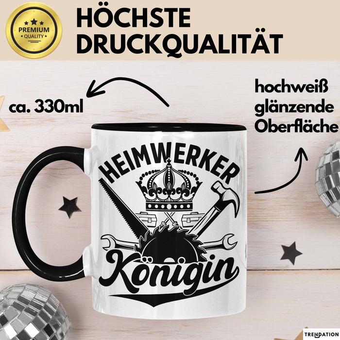 Heimwerker Geschenk Tassen Partner-Tassen Kaffee-Becher Heimwerker Königin Frauen Schwarz Trendation