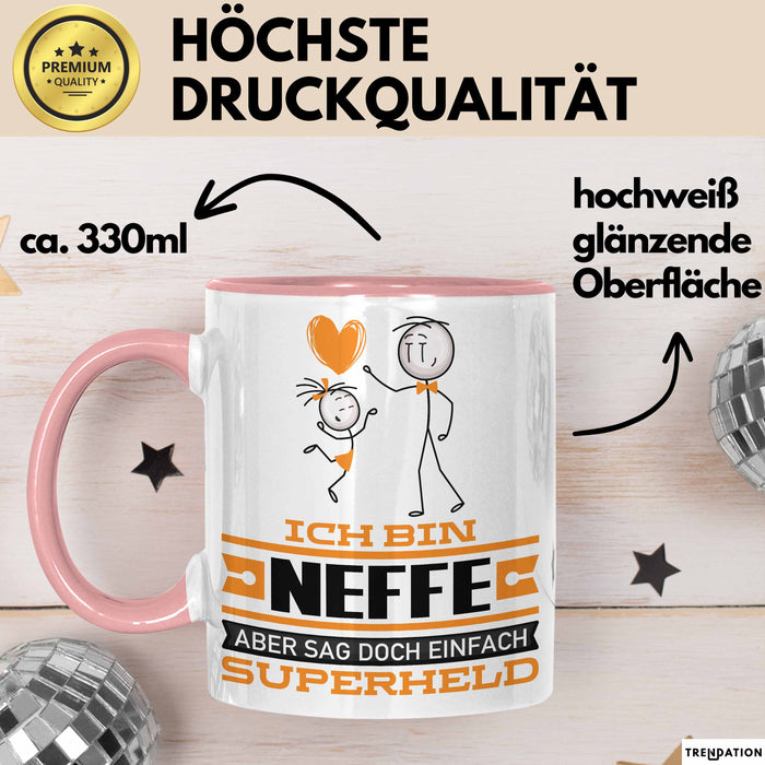 Neffe Geschenk Tasse Ich Bin Neffe Aber Sag Doch Einfach Superheld Lustige Geschenkdiee für Neffe Kaffee-Becher Rosa Trendation