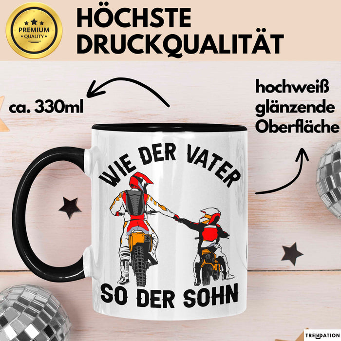 Vater Sohn Tasse Geschenk Lustige Geschenkidee Spruch Dirt-Bike Biker Schwarz Trendation