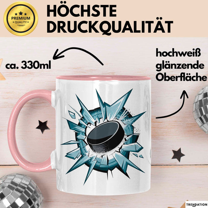 Eishockey Fan Tasse Geschenkidee für Wintersportliebhaber Rosa Trendation