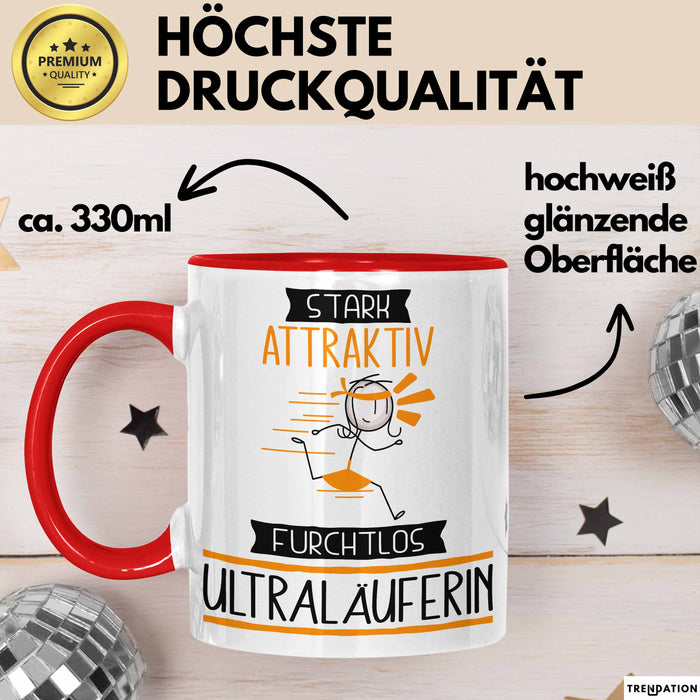 Ultraläuferin Tasse Geschenk Becher Stark Attraktiv Furchtlos Ultraläuferin Lustige Geschenkidee Rot Trendation