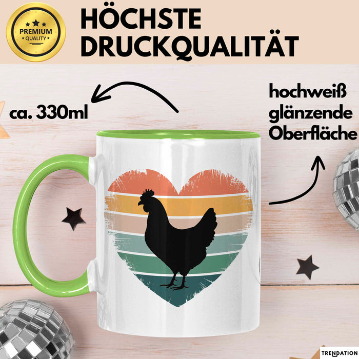 Huhn Tier Bauer Tasse Becher Geschenk Lustige Geschenkidee Spruch Hühnerherz Grün Trendation