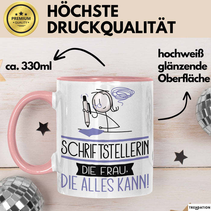 Schriftstellerin Geschenk Tasse Becher Die Frau Die Allen Kann Geschenkidee für eine Schriftstellerin Lustig Rosa Trendation