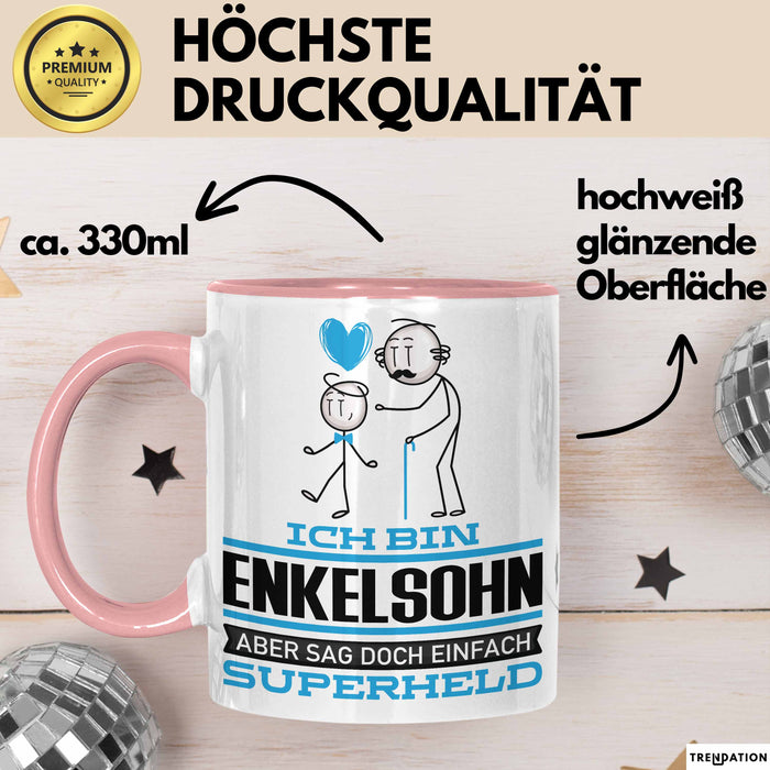 Enkelsohn Geschenk Tasse Ich Bin Enkelsohn Aber Sag Doch Einfach Superheld Lustige Geschenkdiee für Enkelsohn Kaffee-Becher Rosa Trendation