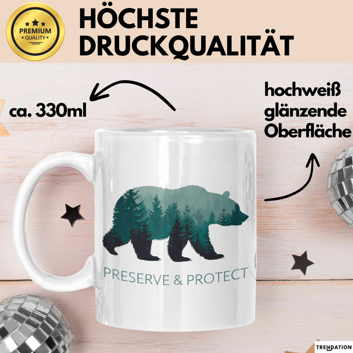 Wildtierschutz Tasse Geschenk Lustige Geschenkidee Spruch Bewahren und Schützen Weiß Trendation