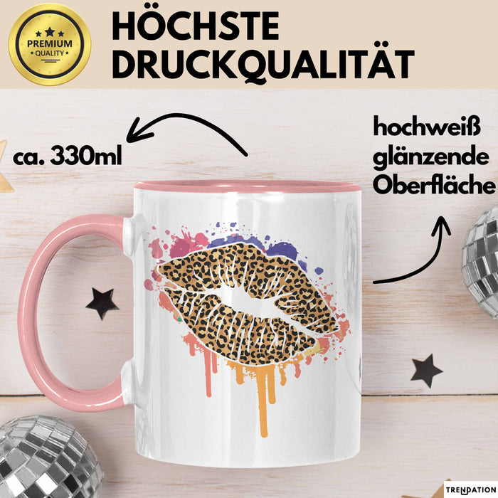 Leoparden Lippen Tasse Geschenk Cool Lips Kiss Leopardenmuster Kaffee-Tasse Geschenkidee Rosa Trendation