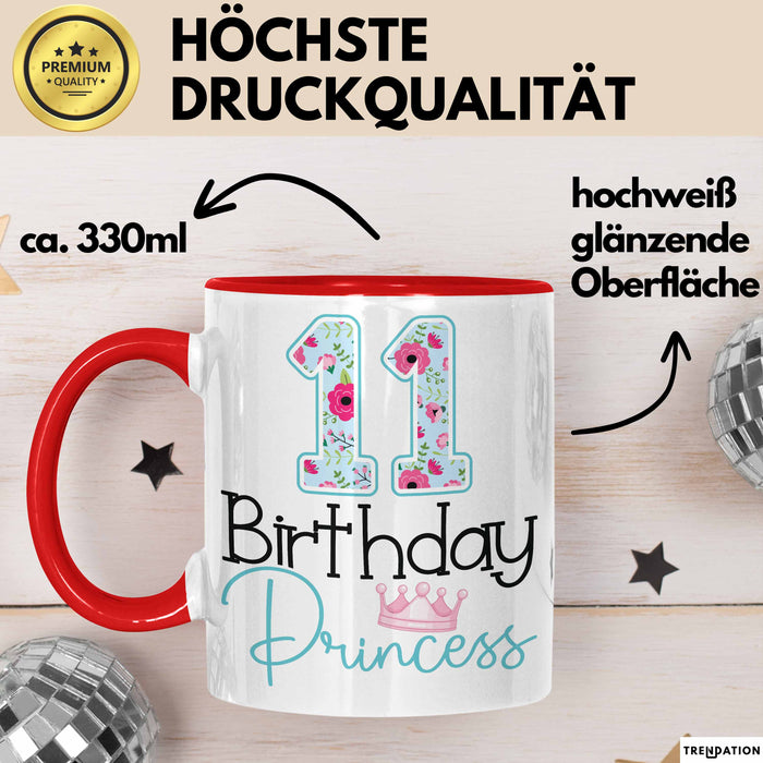 11 Birthday Princess Tasse Mädchen Geschenk 11. Geburtstag Krone Rot Trendation
