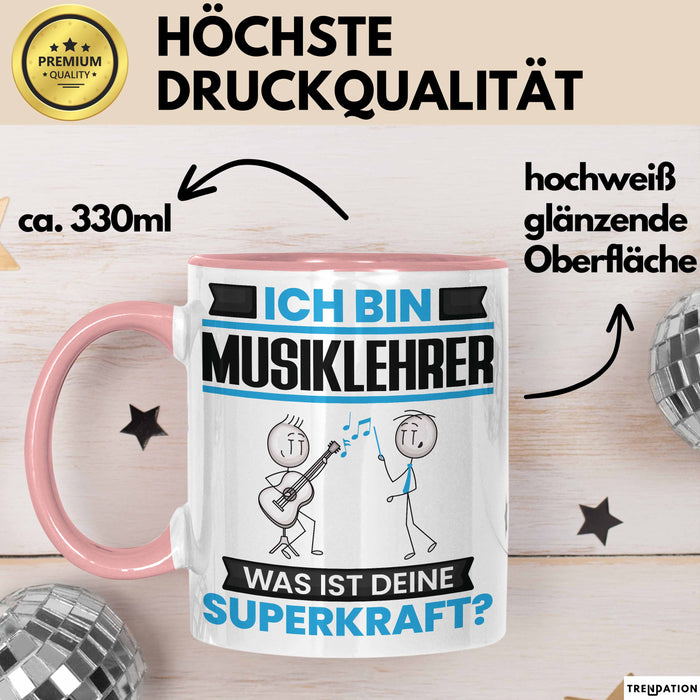 Musiklehrer Tasse Geschenk für Musiklehrer Geburtstag Lustiger Spruch Kaffee-Becher Was Ist Deine Superkraft Rosa Trendation