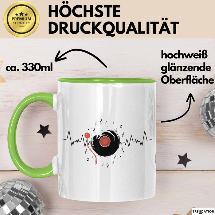 Schallplatte Geschenk Vinyl Herzschlag Vintage Retro Musik DJ Geschenk Kaffee-Becher Grün Trendation