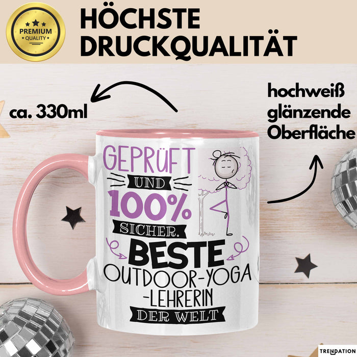 Beste Outdoor-Yoga-Lehrerin Der Welt Tasse Geschenk für Eine Outdoor-Yoga-Lehrerin Geprüft Und Sicher Geschenkidee Geburtstag Weihnachten Rosa Trendation