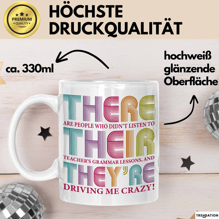 Englischlehrer Unterricht Tasse Geschenk Lustige Geschenkidee Spruch There Their They’Re Weiß Trendation