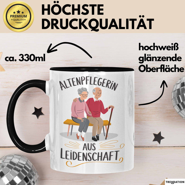 Krankenschwester Pflege Betreuung Tasse Geschenk Lustige Geschenkidee Spruch Altenpflegerin Aus Leidenschaft Schwarz Trendation