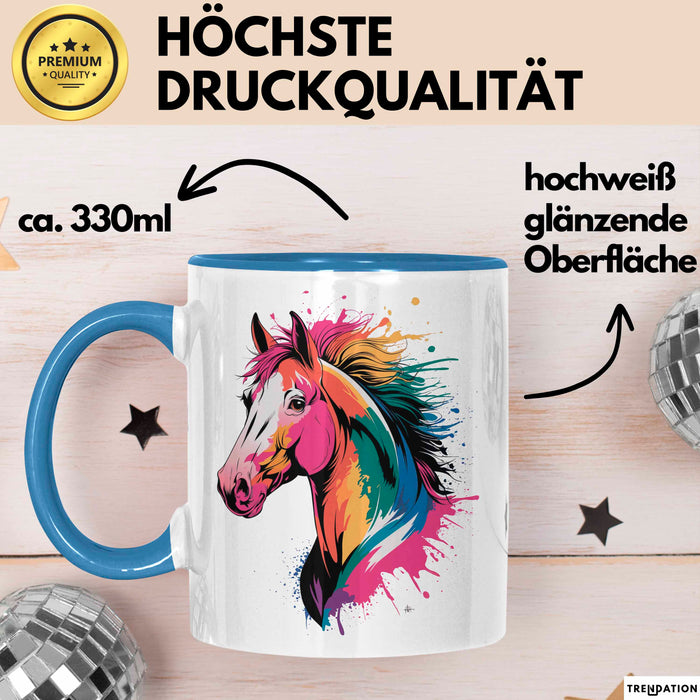Pferde Tierliebhaber Tasse Geschenk Lustige Geschenkidee Spruch Blau Trendation