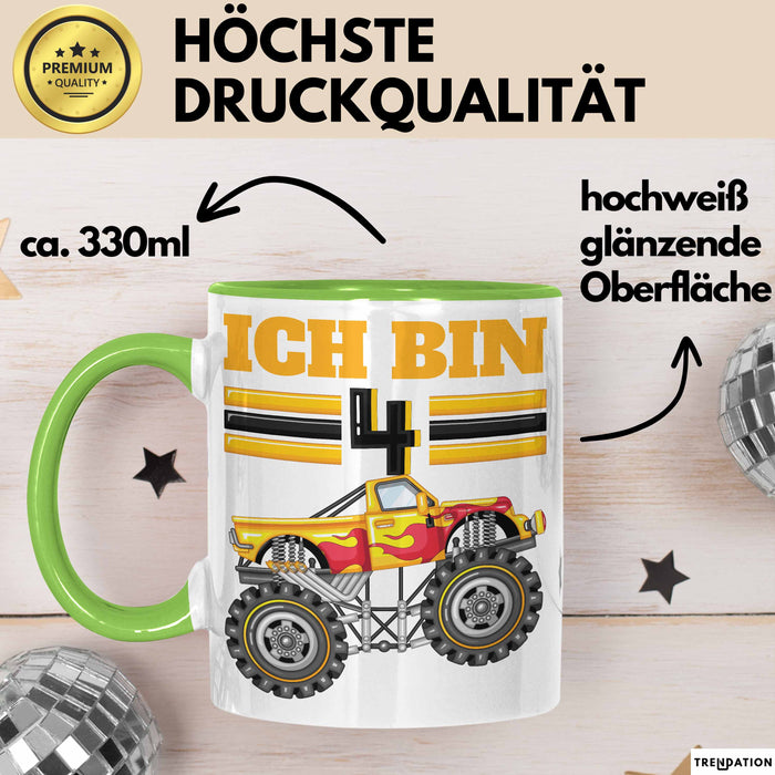 4. Geburtstag Geschenk Tasse Becher Jungs Trucks Geburtstagsgeschenk Ich Bin 4 Grün Trendation