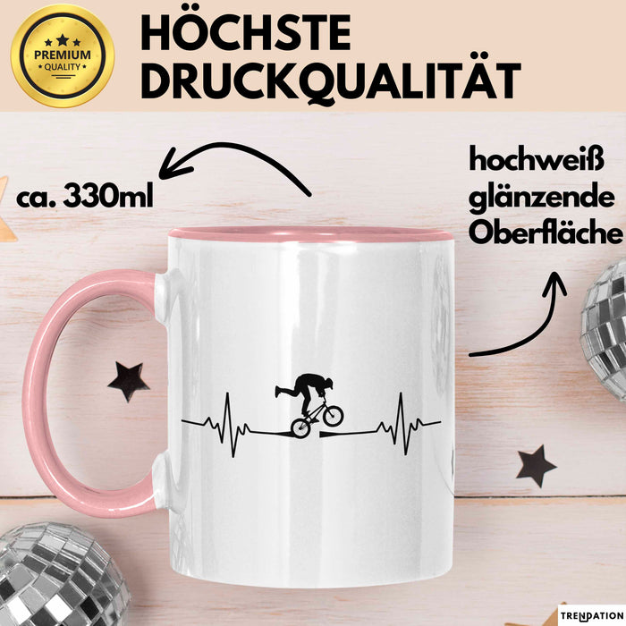 Fahrradfahren Tasse Geschenk Fahrradfahrer Herzschlag Biker Geschenkidee Lustig Rosa Trendation