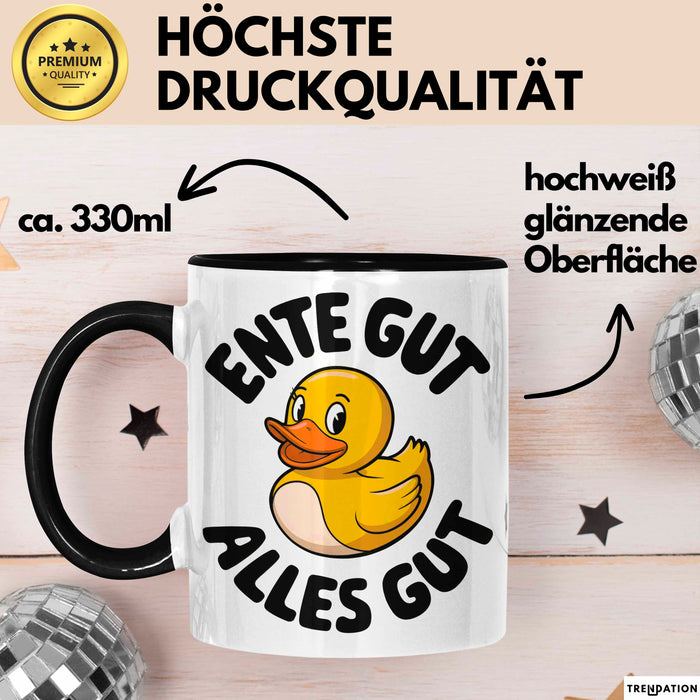 Gelbe Ente Tasse Geschenk Lustige Geschenkidee Spruch Ente gut alles gut Schwarz Trendation