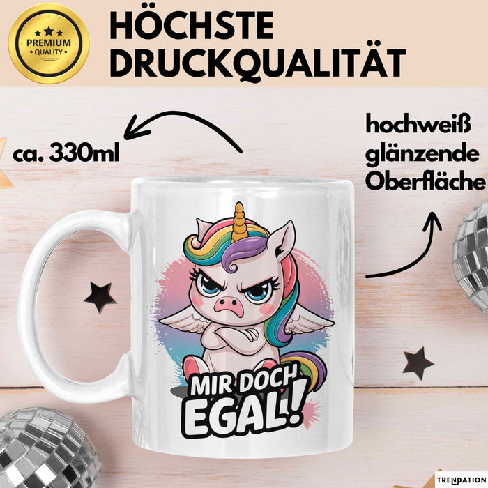 Sarkastisches Einhorn Tasse Geschenk Lustige Geschenkidee Spruch Mir Doch Egal Weiß Trendation