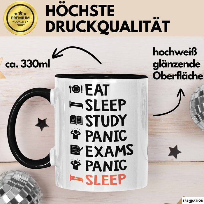 Medizinstudent Arzt Tasse Geschenk Lustige Geschenkidee Spruch Essen Schlafen Lernen Panik Prüfungen Panik Schlafen Trendation