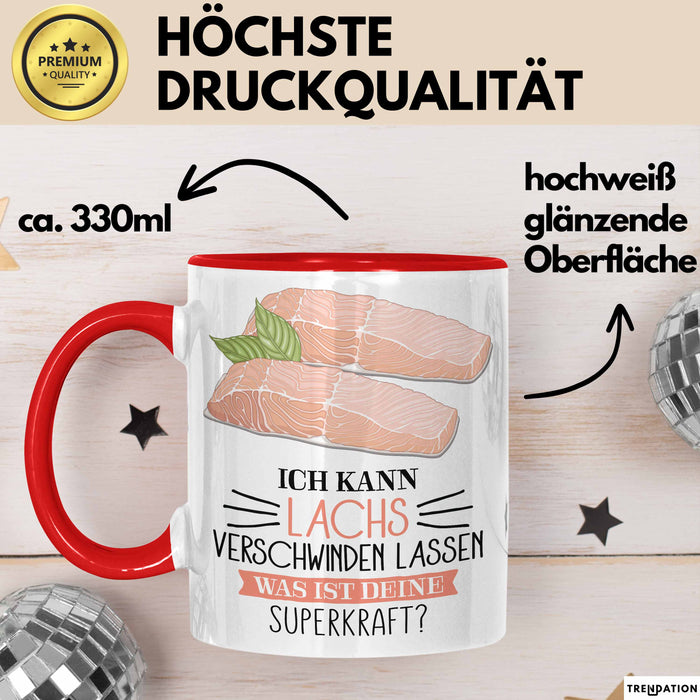 Lachs-Liebhaber Tasse Geschenk Ich Kann Lachs Verschwinden Lassen Was Ist Deine Superkraft Becher Geschenkidee Lachs Kaffee-Becher Rot Trendation